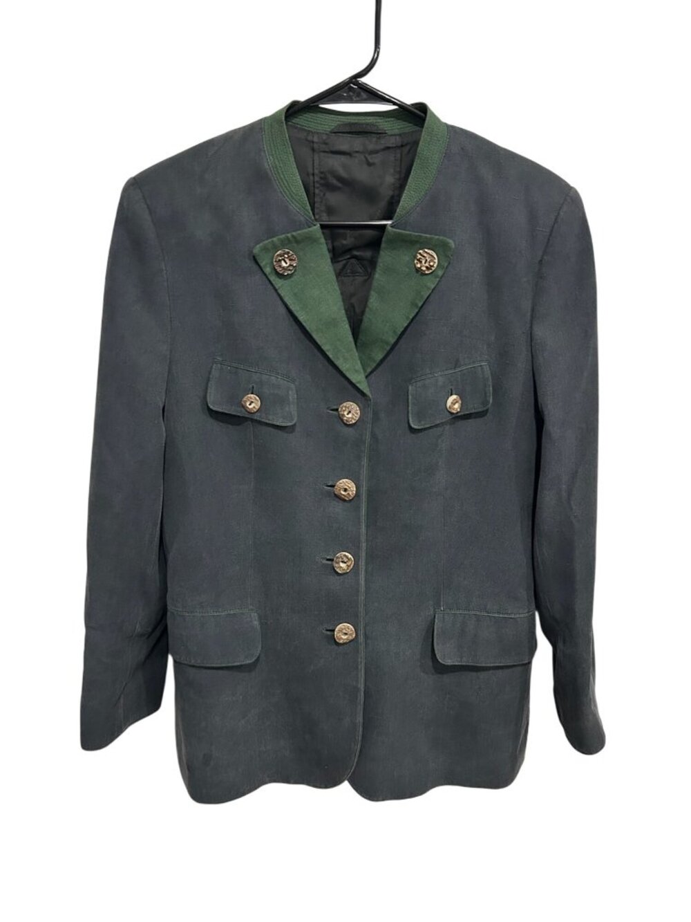 Vintage Habsburg 36 Navy Dark Green Linen Blazer Collar Heritage Style Rusticcor